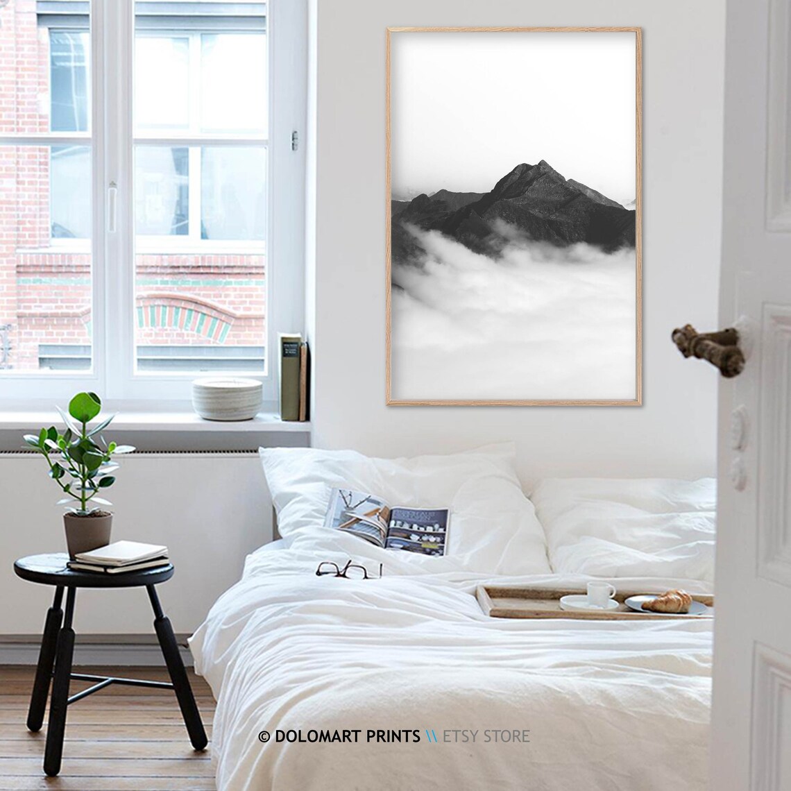 Minimalist Mountain Cloud Monochrome Art Print - Image 2