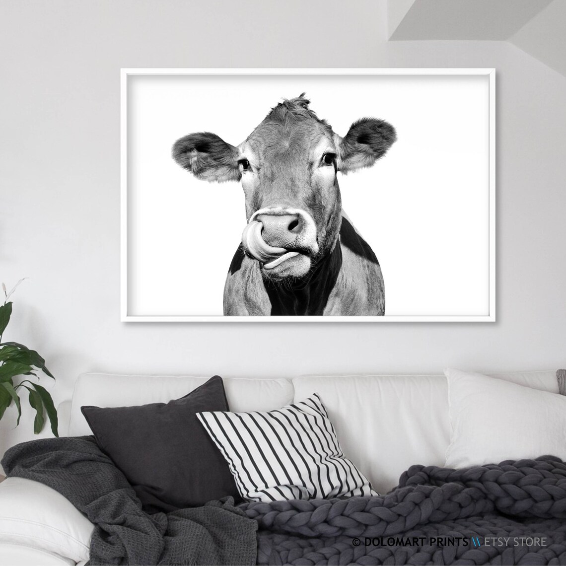 Rustic Cow Print, Minimalist Black and White Art - Image 2