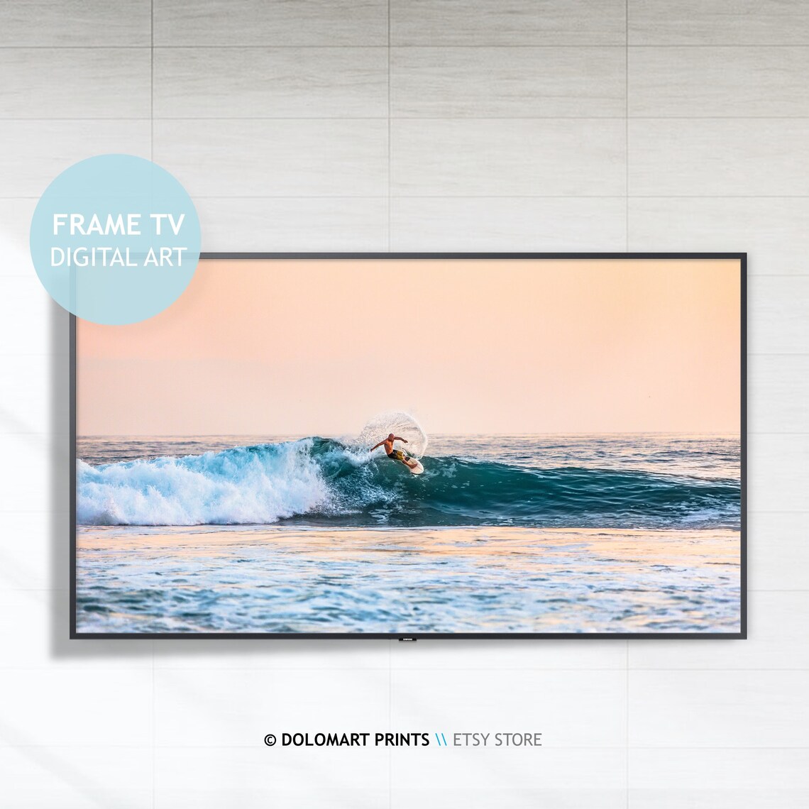 Sunset Surfer Frame Tv Artwork Coastal Beach Decor For And Lg Frame Tv Instant Blush Pink Ocean Waves Surf Tv Art