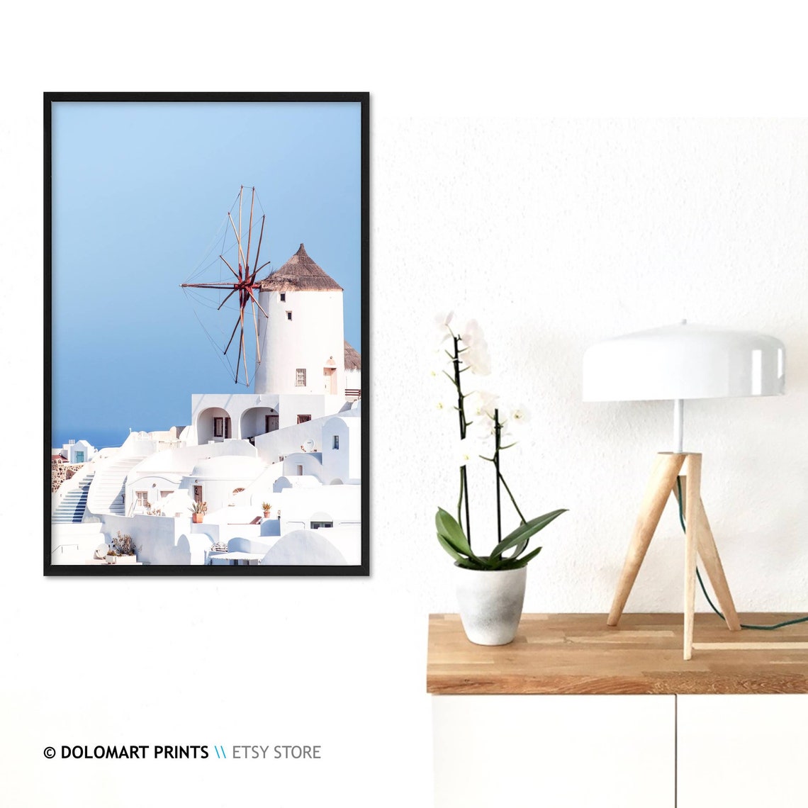 Santorini Windmill With White Buildings Blue Sky Greece Travel Poster - Image 3