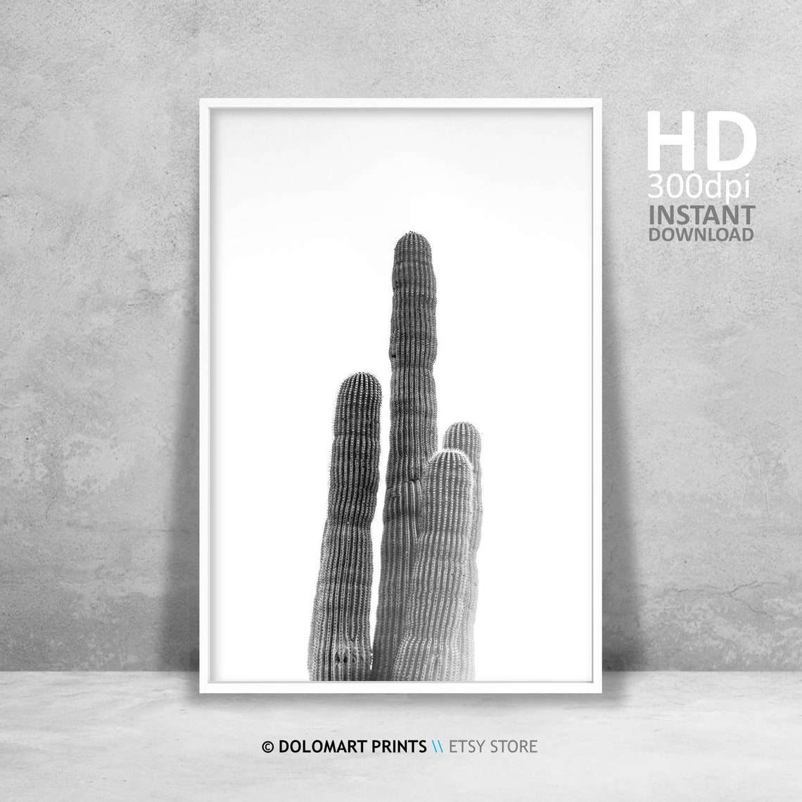 Saguaro Cactus Columns Black and White Desert Minimalist Poster