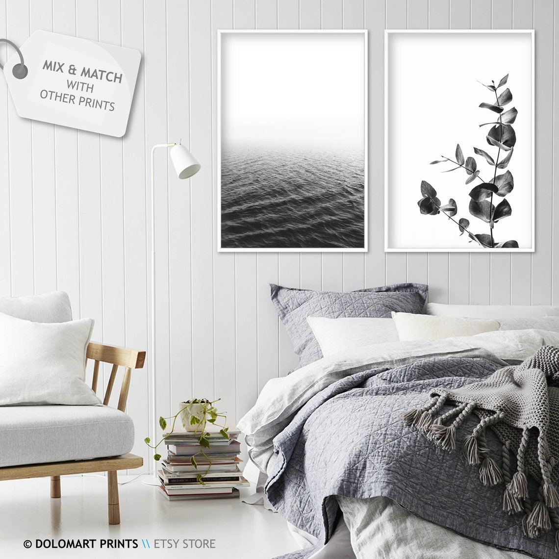 Minimalist Ocean Horizon Black And White Calm Sea Waves Wall Poster - Image 2