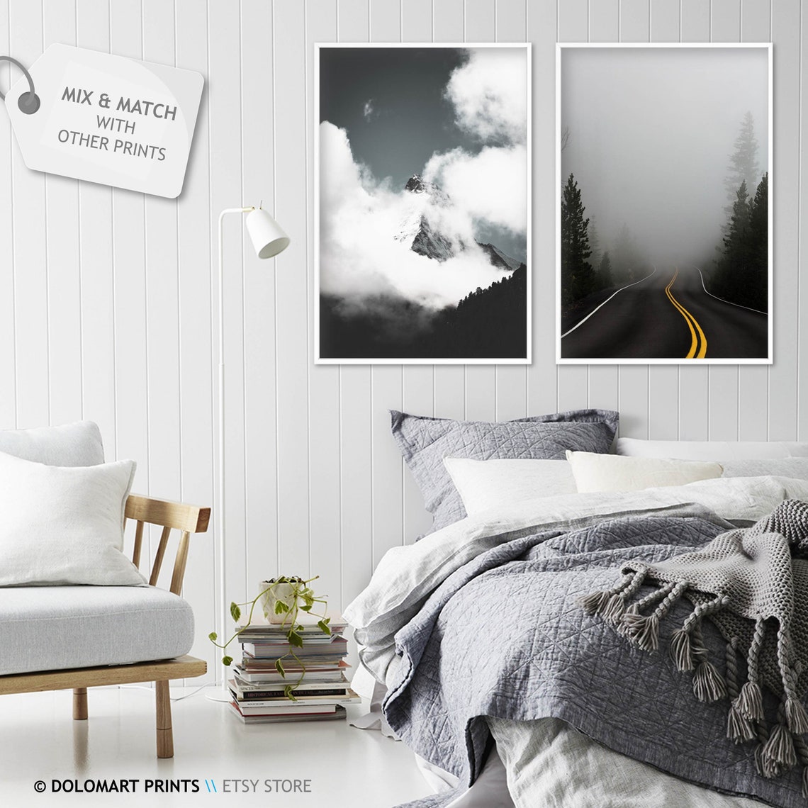 Snowy Mountain Peak Emerging From Clouds Black And White Poster - Image 2