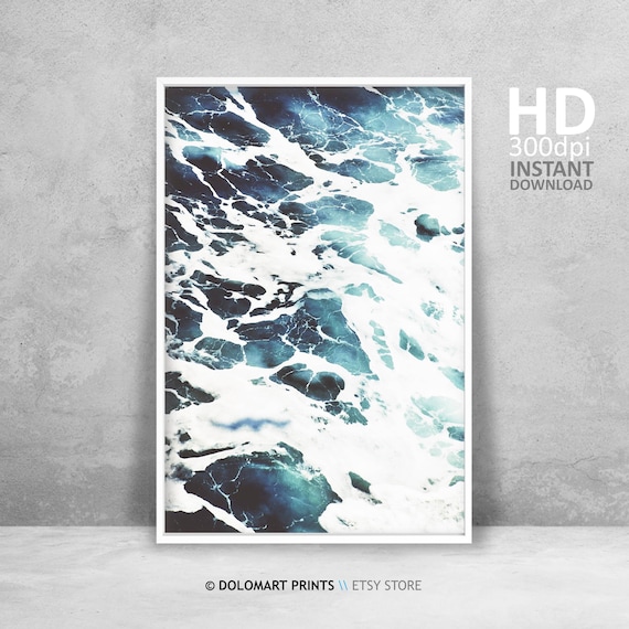 Ocean Waves Aerial Blue White Sea Foam Coastal Photography Poster