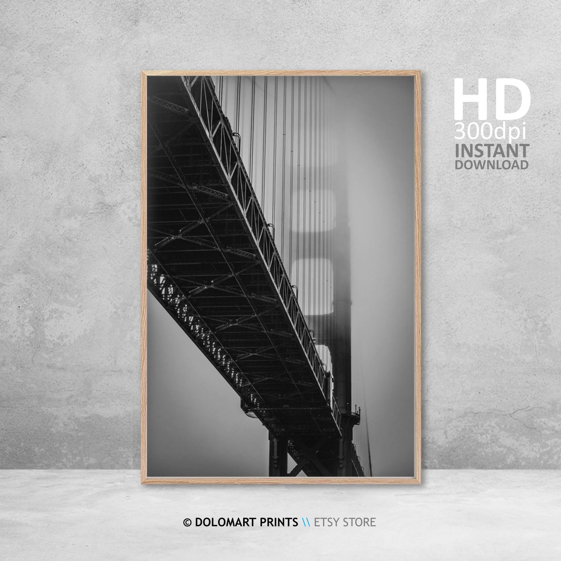 Moody Golden Gate Bridge Fog Black And White San Francisco Poster - Image 4