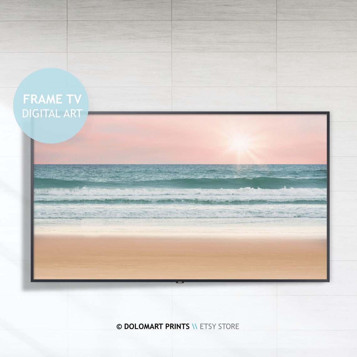 Beach Sunset With Waves Pastel Pink Sky Coastal Ocean View Poster