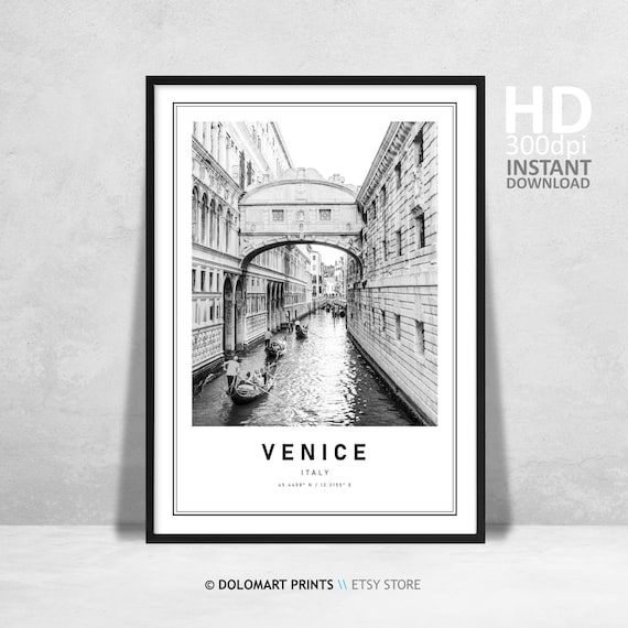 Venice Europe Travel Poster, Black And White Architecture
