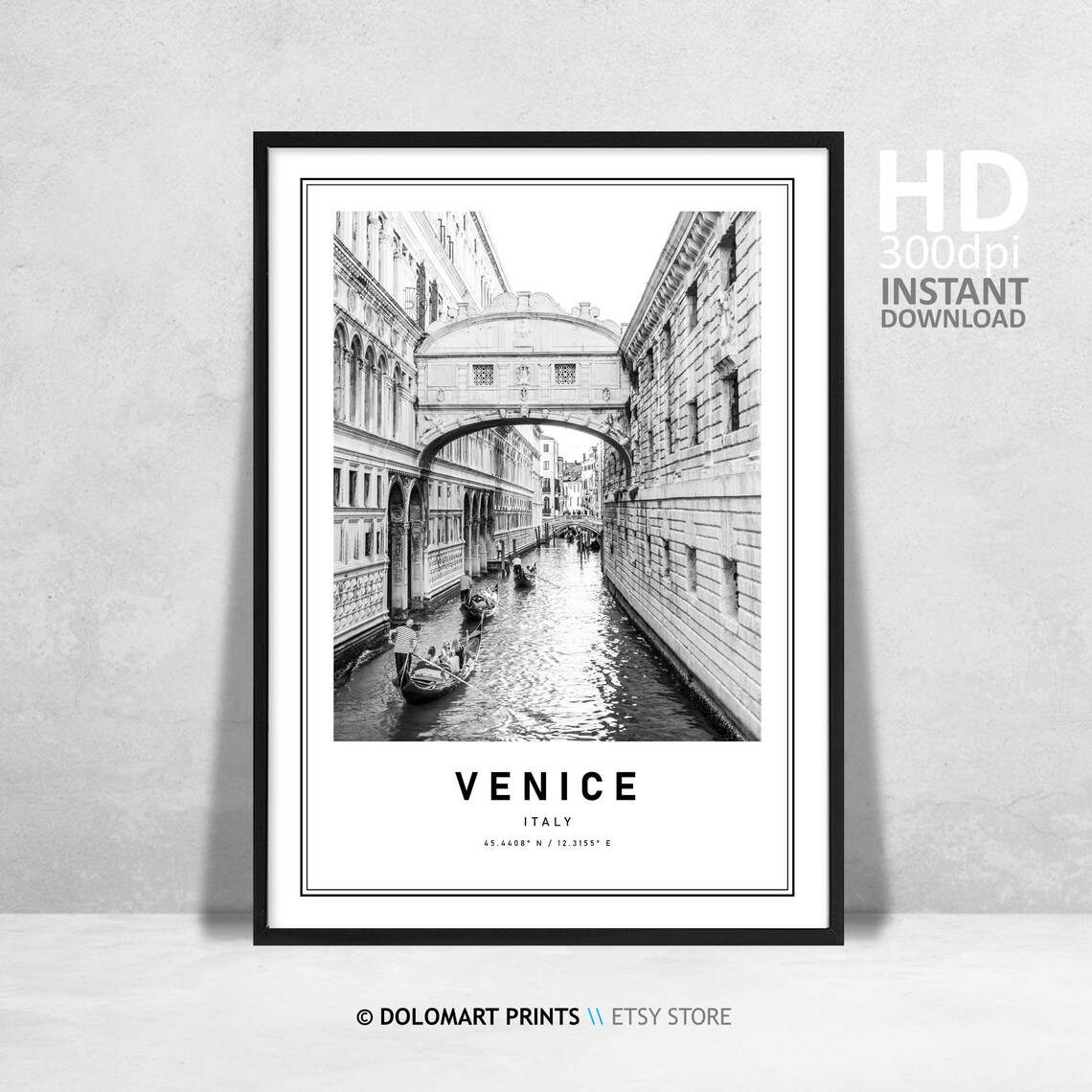 Venice Europe Travel Poster, Black And White Architecture