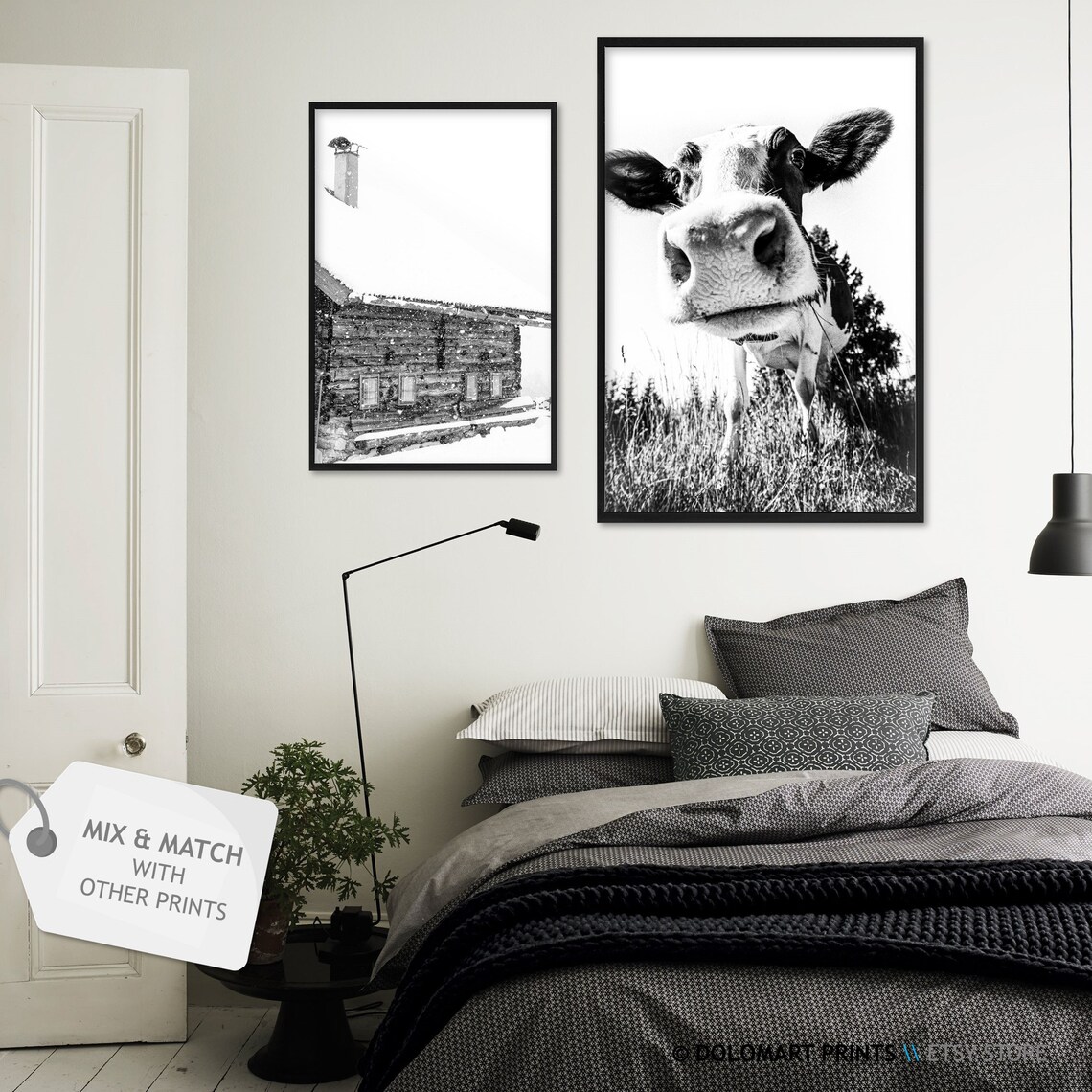 Modern Farmhouse Cow Print Nursery Art Print - Image 2