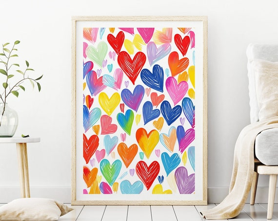 Colorful Nursery Wall Art Bright Print Girly Pink Wall Prints Pink Heart Prints Bright Wall Art Pink Girl Room Prints