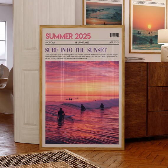 Trendy Surf Newspaper Print Vintage Beach Poster Pdf Jpg