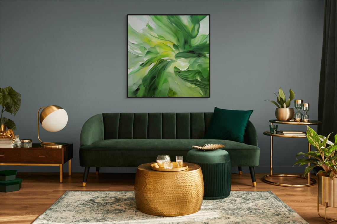 Green Abstract Botanical Fluid Art Poster for Calming Nature Decor - Image 3