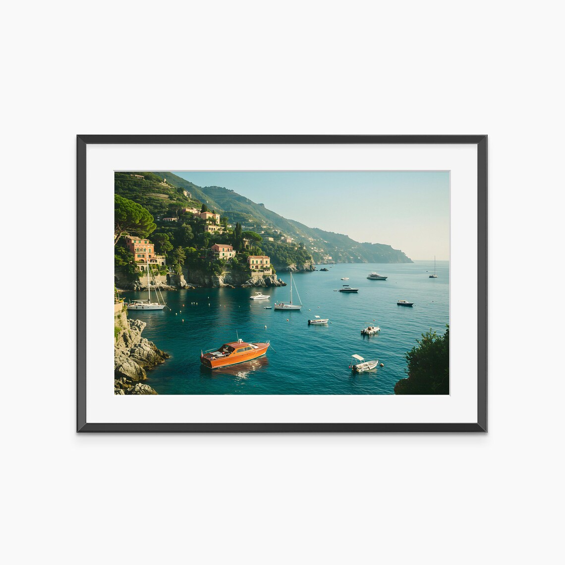 Amalfi Style Coast Turquoise Bay Boats And Cliffside Villas Photo Poster