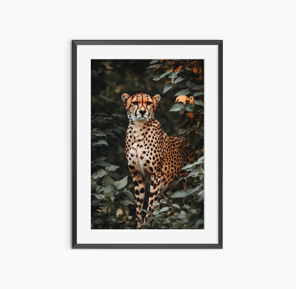 Cheetah Portrait Spotted Big Cat Jungle Foliage Wildlife Photo Poster