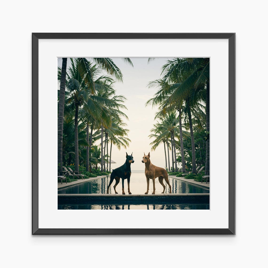 Two Doberman Pinschers By Tropical Pool Elegant Dog Wall Art