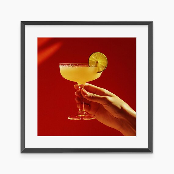 Margarita Cocktail with Lime on Red Bar Cart Photography Poster