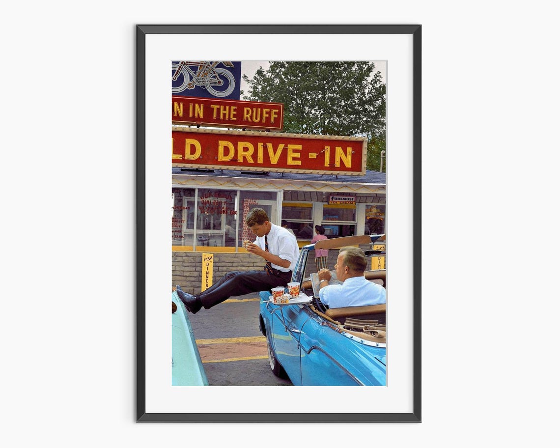 Robert F Kennedy Campaign Era Colorized Drive In Photo Art Print