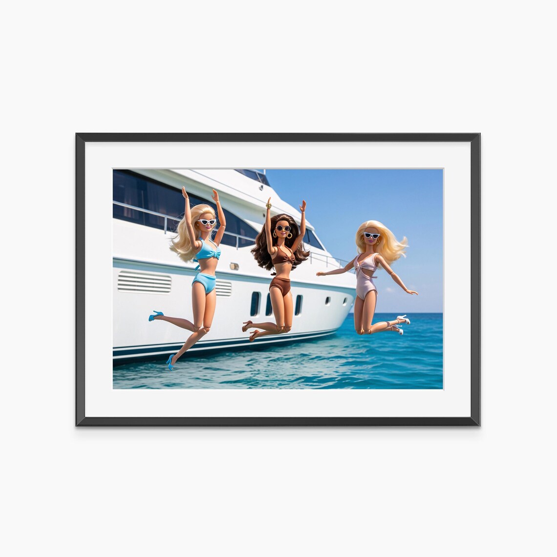Barbie Dolls Jumping Off Yacht Into Ocean Fun Summer Party Poster