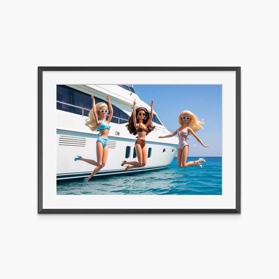 Barbie Dolls Jumping Off Yacht Into Ocean Fun Summer Party Poster