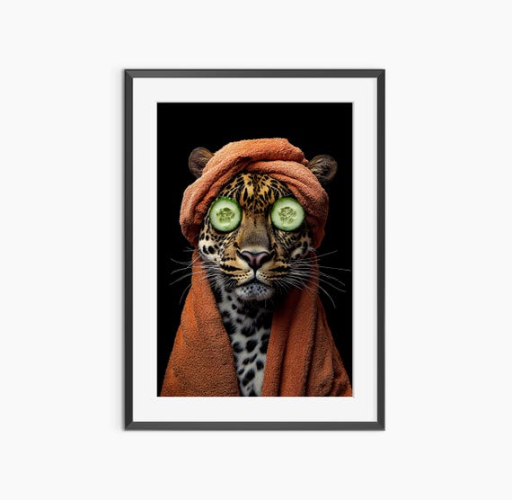Leopard Print Photography Prints Funny Poster Bathroom Wall Art Animal Fine Museum Quality