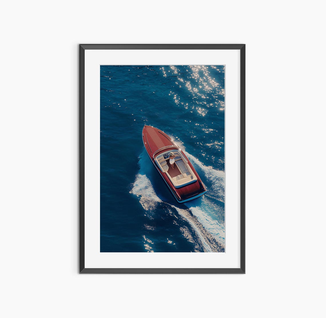 Red Speedboat Aerial Ocean View Luxury Yacht Summer Sea Photo Poster