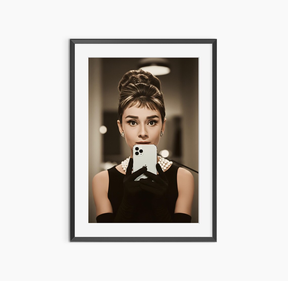 Audrey Hepburn Inspired Sepia Selfie Portrait Elegant Retro Chic Poster
