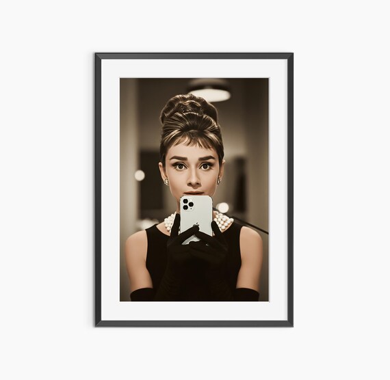 Audrey Hepburn Inspired Sepia Selfie Portrait Elegant Retro Chic Poster