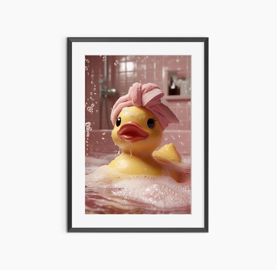 Rubber Duck with Towel Turban in Bubbly Bath Funny Photo Poster