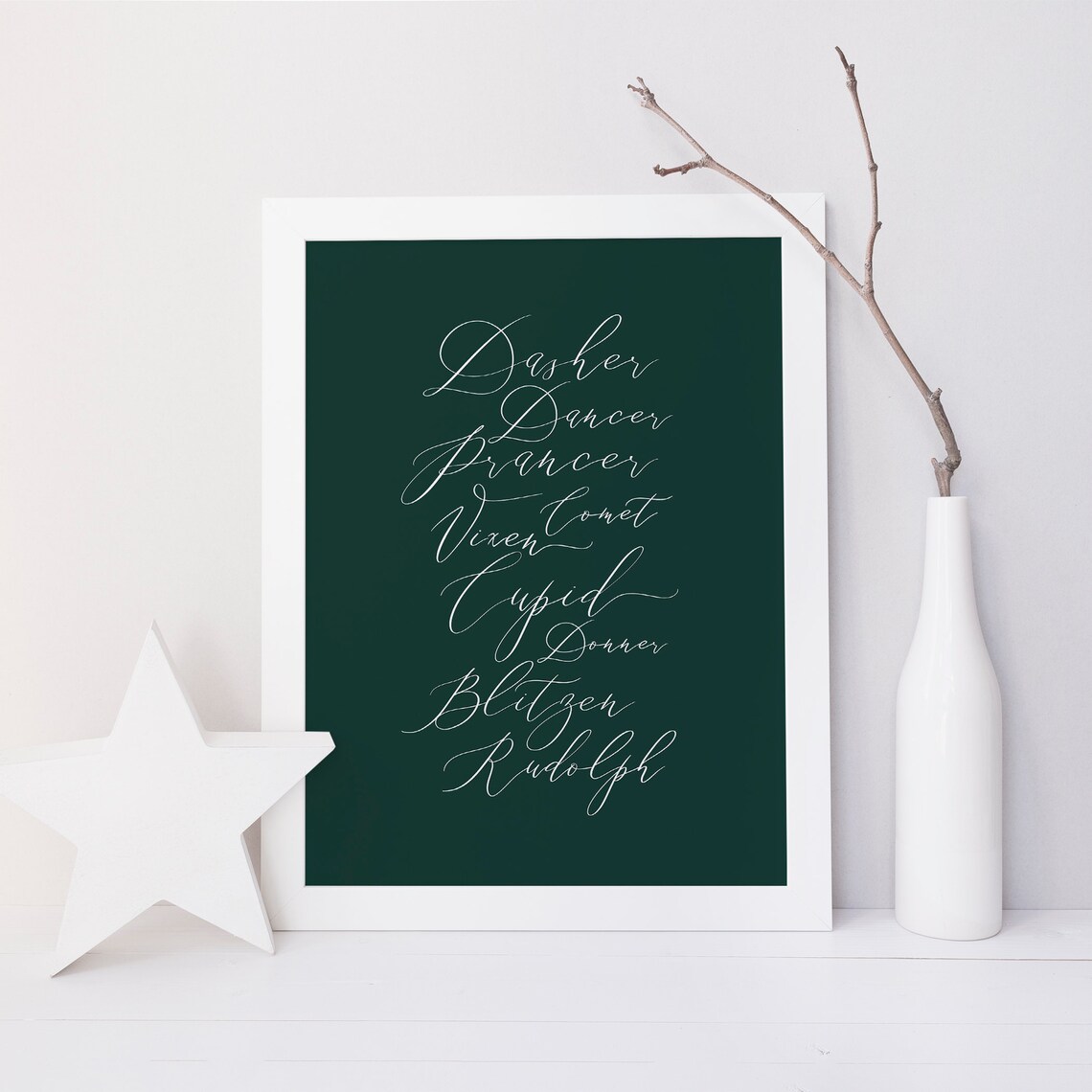 Green Reindeer Vintage Christmas Calligraphy Art Print - Image 3