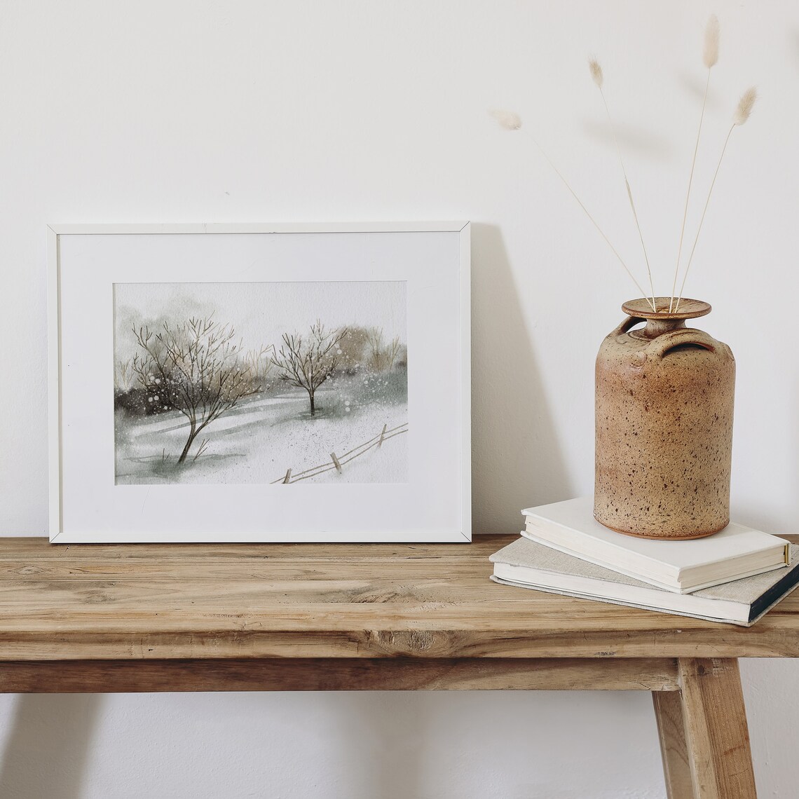 Winter Landscape Art Print, Neutral Vintage Style - Image 3