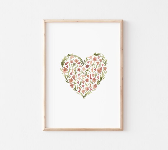 Flower Heart Watercolor Nursery Wall Art Print