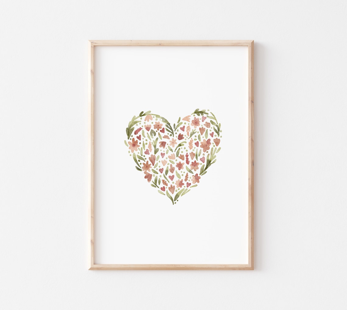 Flower Heart Watercolor Nursery Wall Art Print