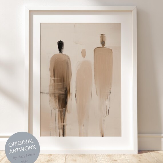 Minimalist Abstract People Print Neutral Beige Boho Wall Art