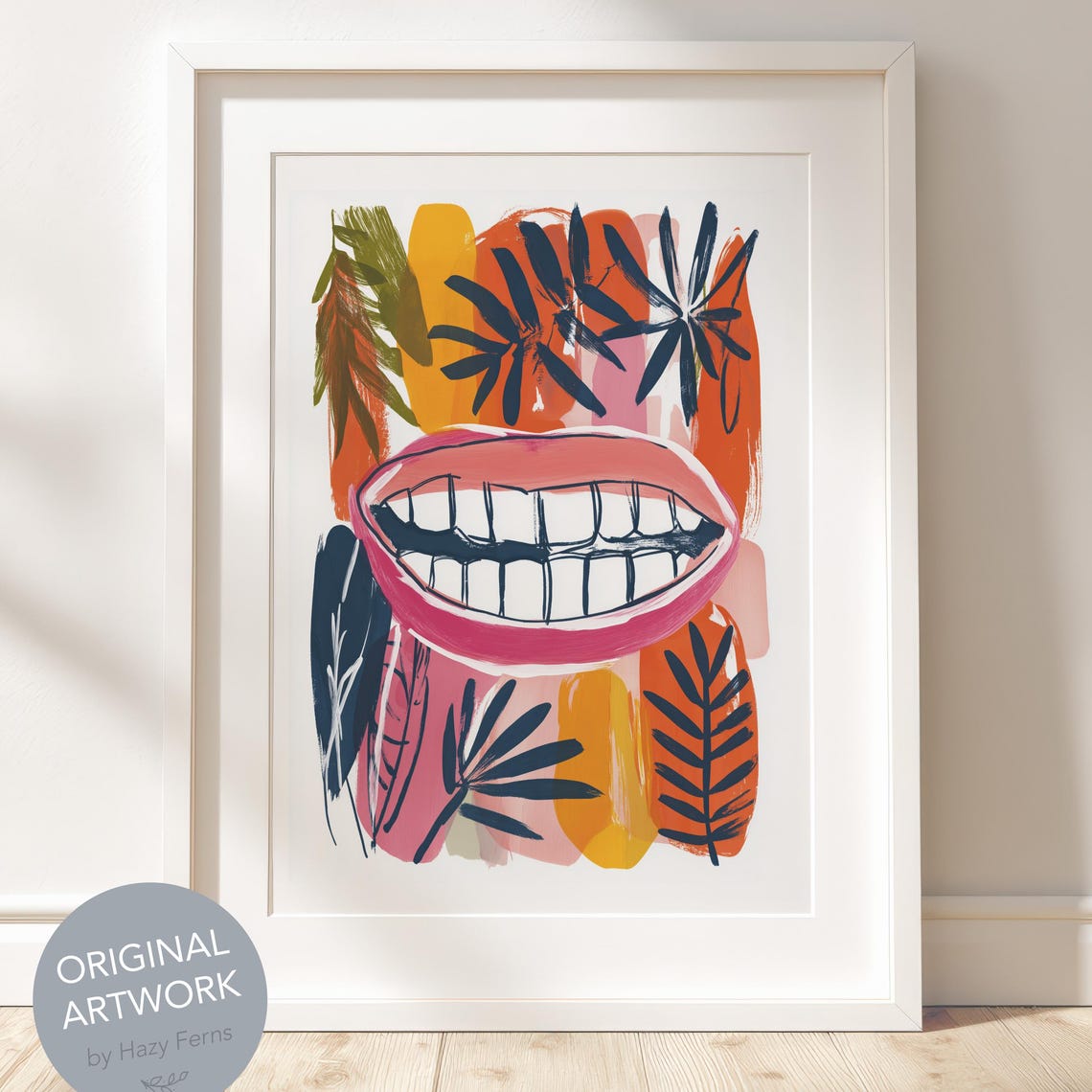 Pop Art Smiling Lips Tropical Botanical Bold Kitchen Wall Art