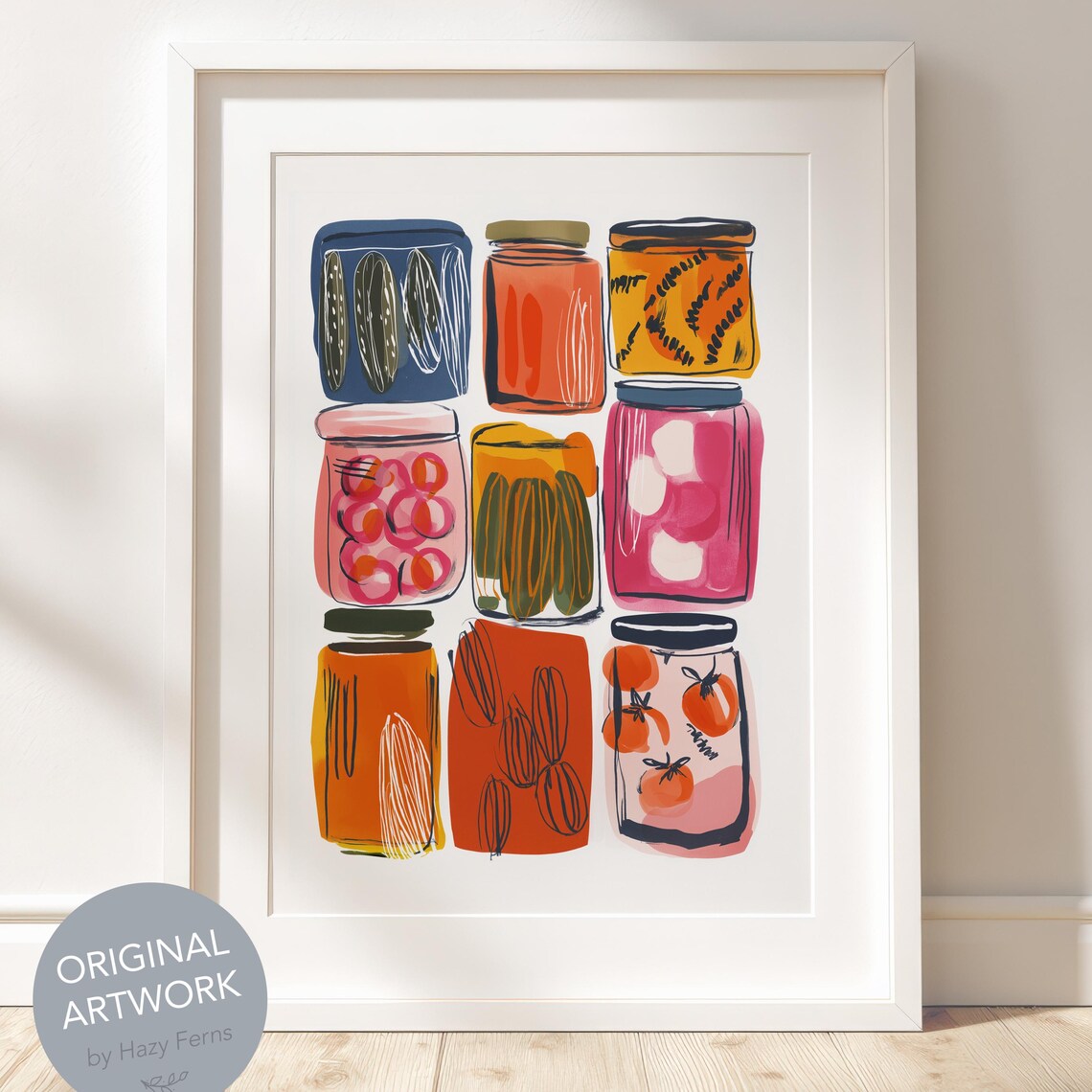 Pickled Vegetables Gouache Art Print, Kitchen Decor