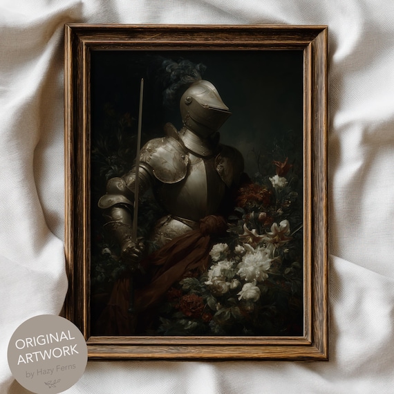 Iron Knight In Flowers Dark Academia Gothic Fine Art Print