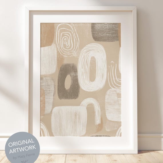 Neutral Boho Abstract, Beige Geometric Art Print