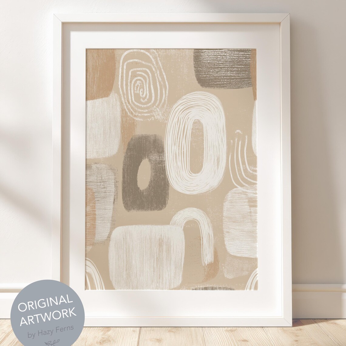 Neutral Boho Abstract, Beige Geometric Art Print