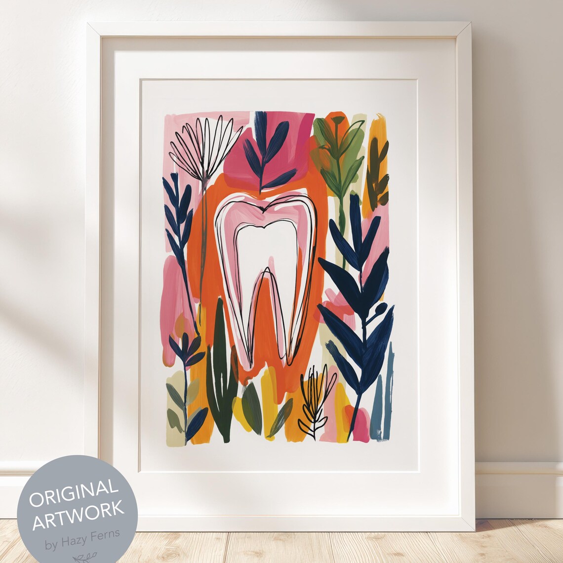 Gouache Tooth Illustration, Boho Dental Art Print