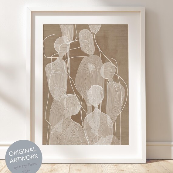 Neutral Boho Abstract Figure Print Beige Minimalist Decor