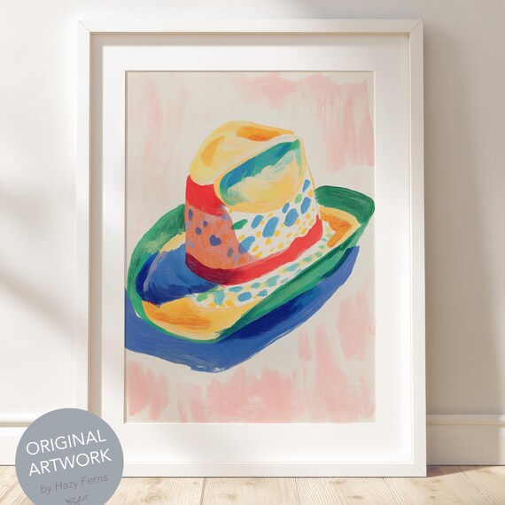Colorful Hand Painted Cowboy Hat Western Rustic Wall Decor Print
