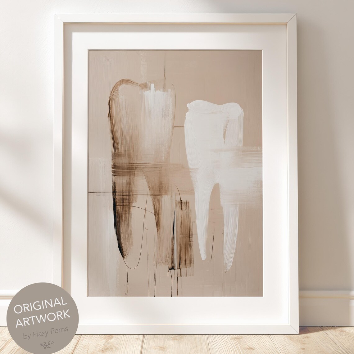 Abstract Teeth Line Art Print Beige Dental Office Decor