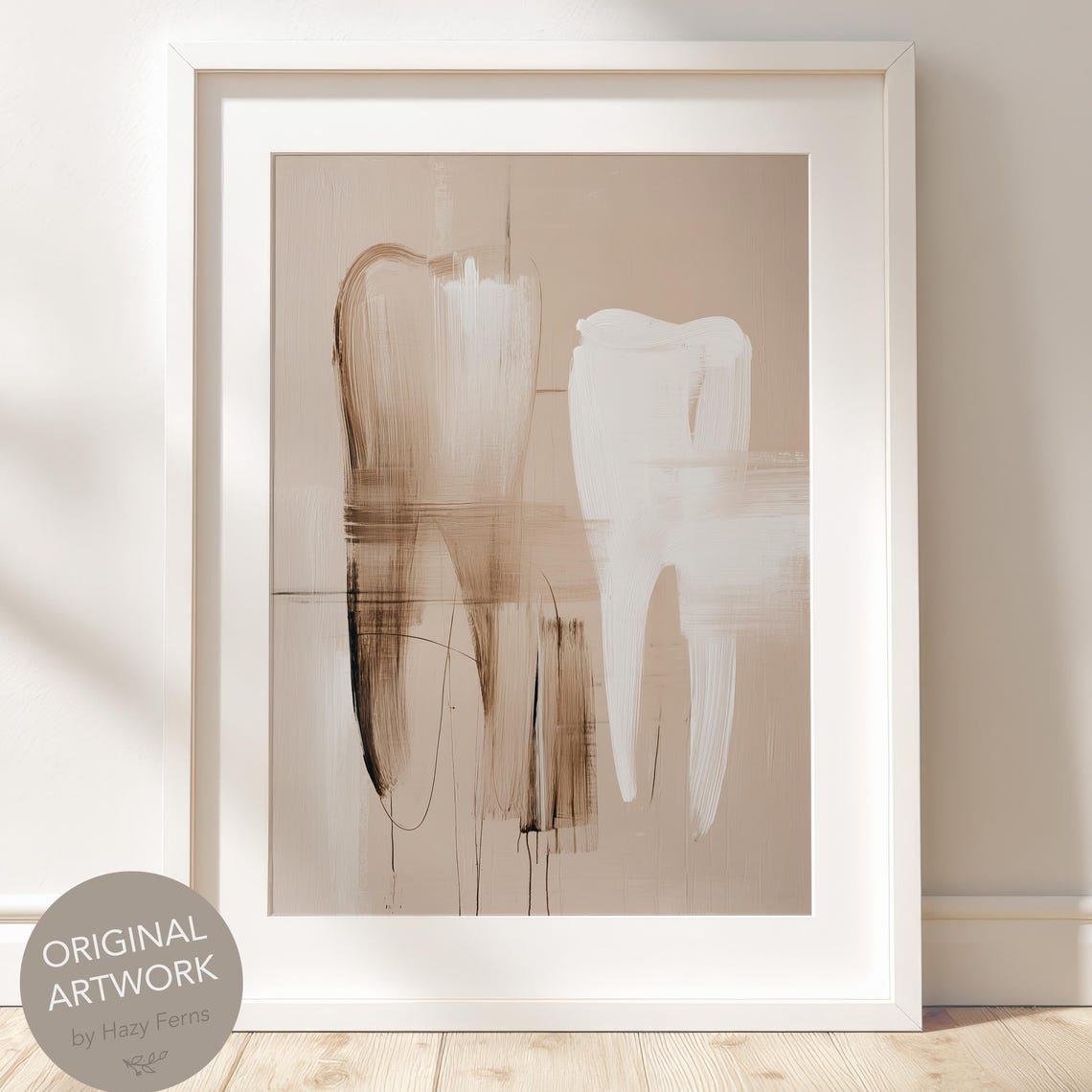 Abstract Tooth Pair Beige Brushstroke Dental Office Art Poster