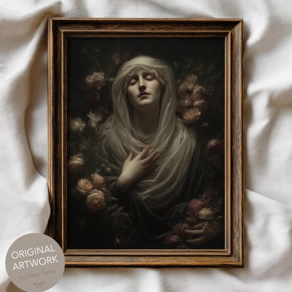 Virgin Mary With Downcast Eyes, Gothic Art Print
