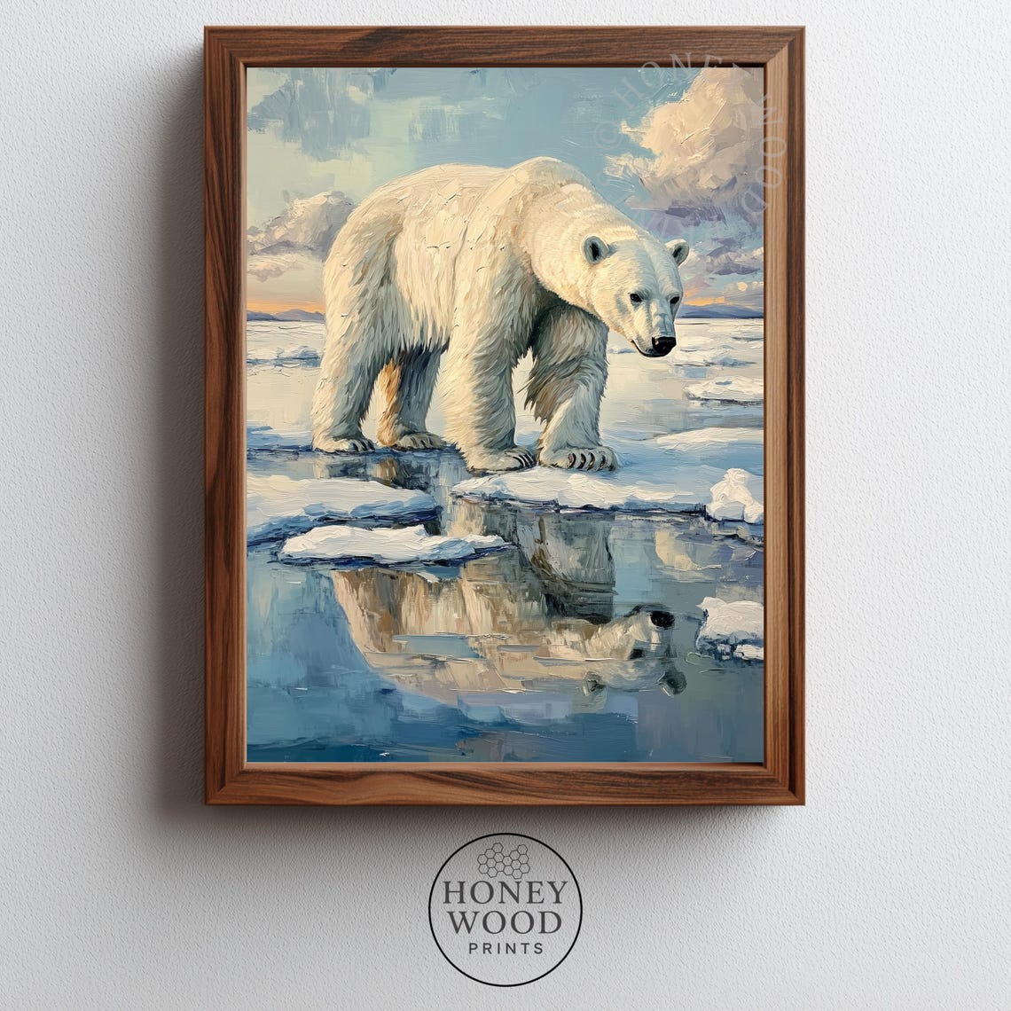 Polar Bear Crossing Ice Painting Dramatic Cold Wilderness Art Print