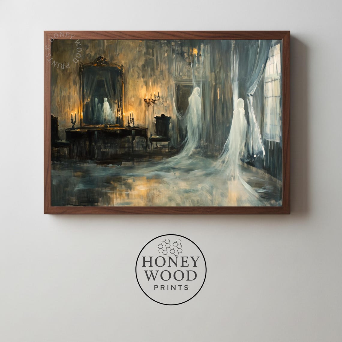 Spooky Victorian Parlor Ghosts Moody Gothic Candlelit Room Art Poster