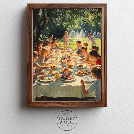 Summer Family Picnic Gathering Long Table Outdoor Feast Poster