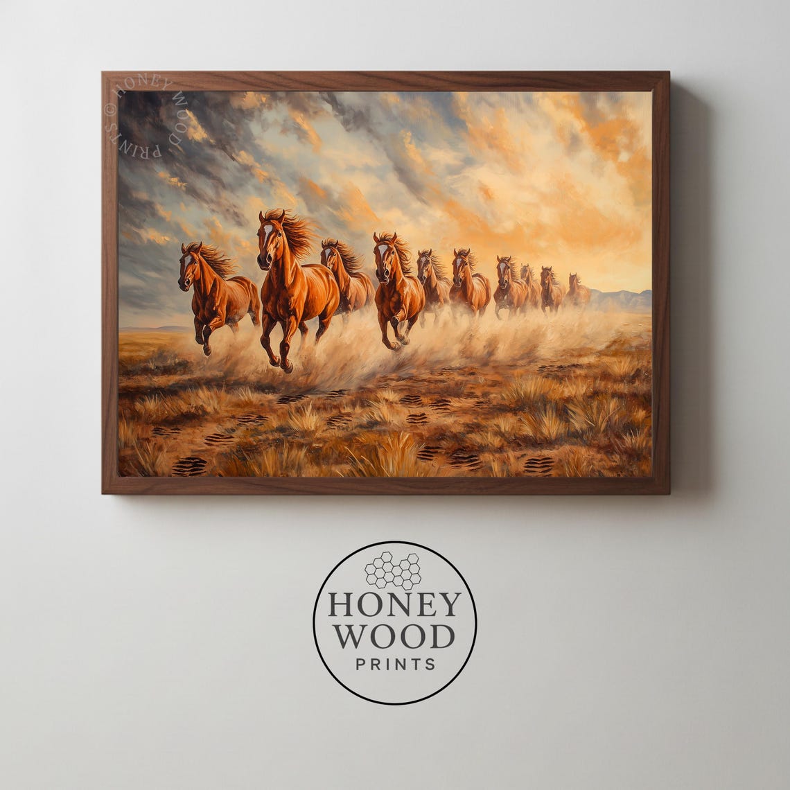 Galloping Wild Horses on Sunlit Plains Dramatic Western Art Poster