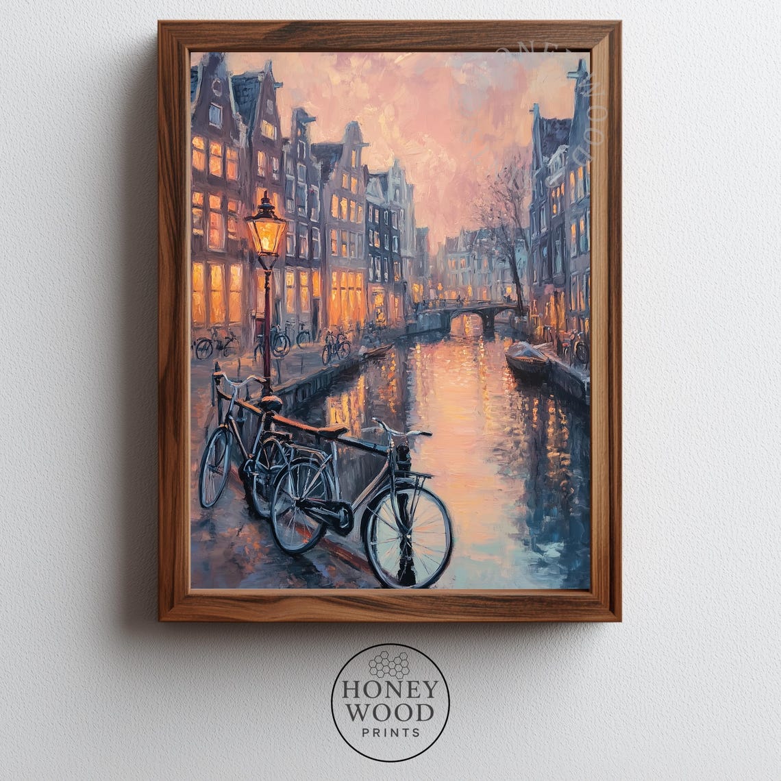 Amsterdam Canal Twilight Moody Oil Painting Cityscape Poster