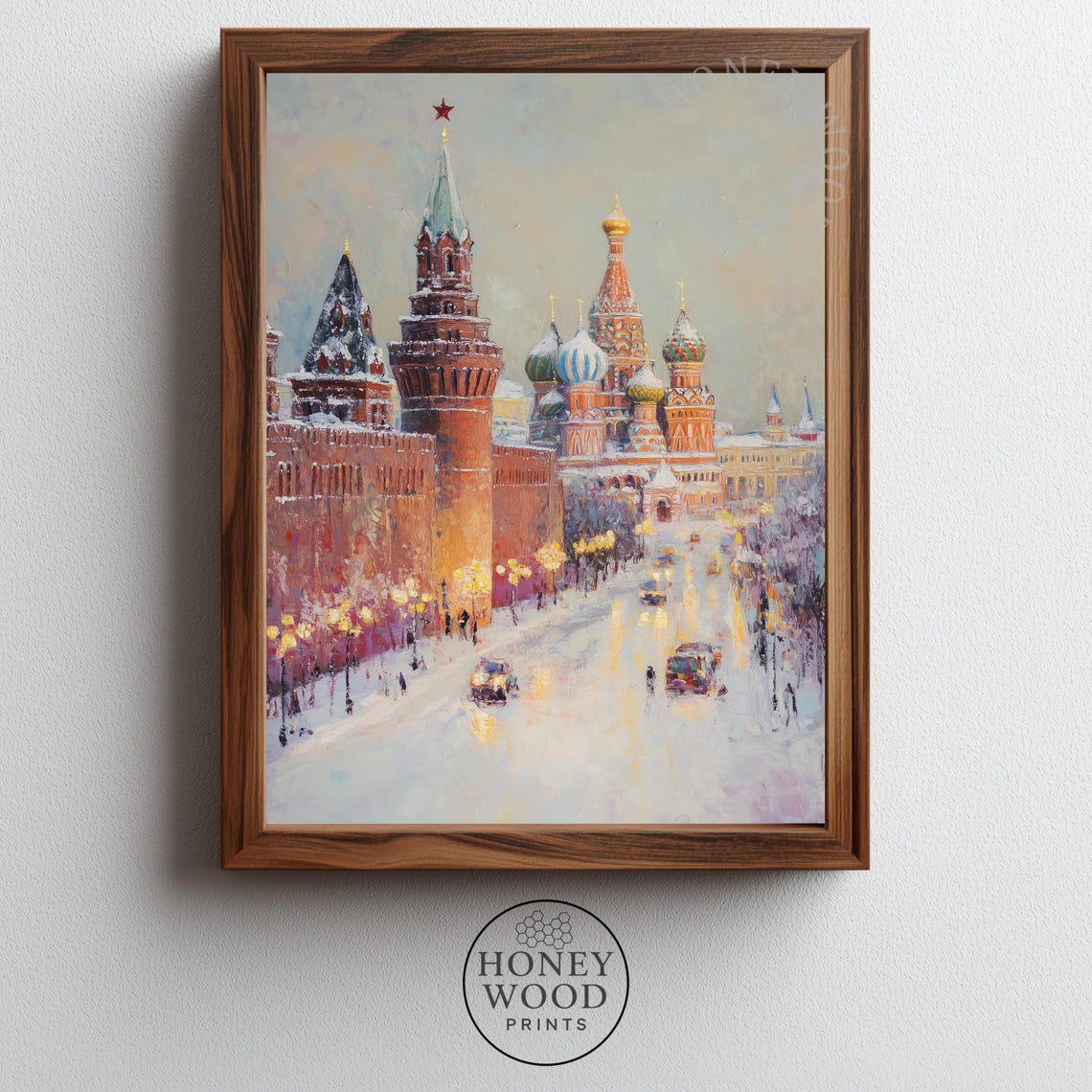 Snowy Red Square Kremlin Winter Moscow City Night Lights Poster